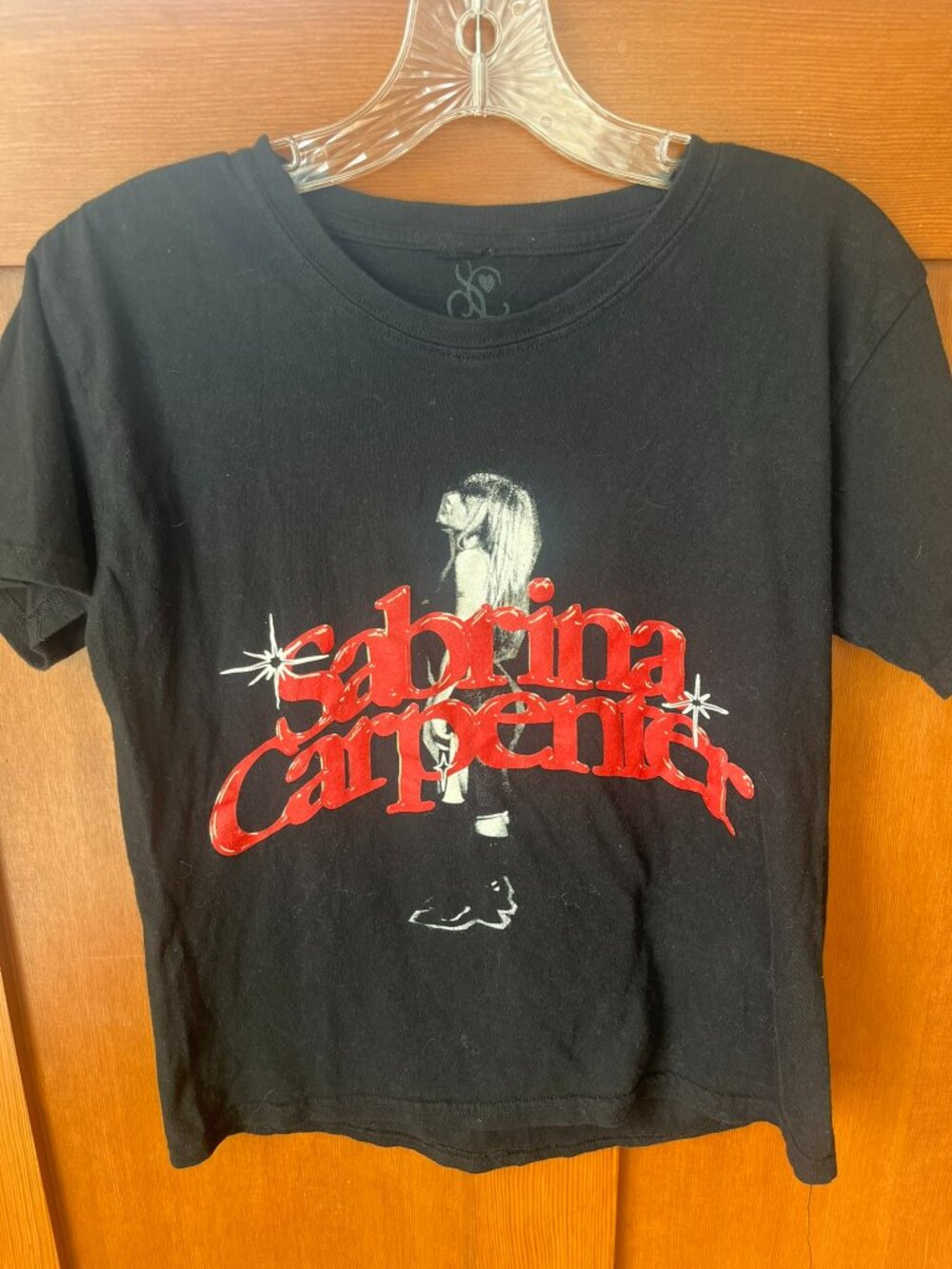 Sabrina Carpenter Women's Graphic T-Shirt Black With Red Logo Size Small
